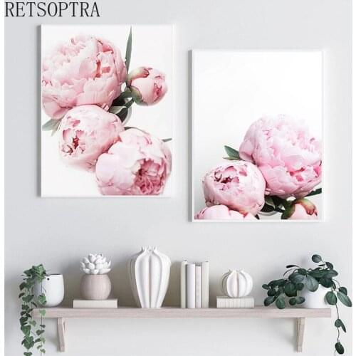 Lovely Pink Peony Flower Picture Wall Art Canvas Rpint Painting Floral Girl Perfume Art Poster Love Bedroom Decoration Plants