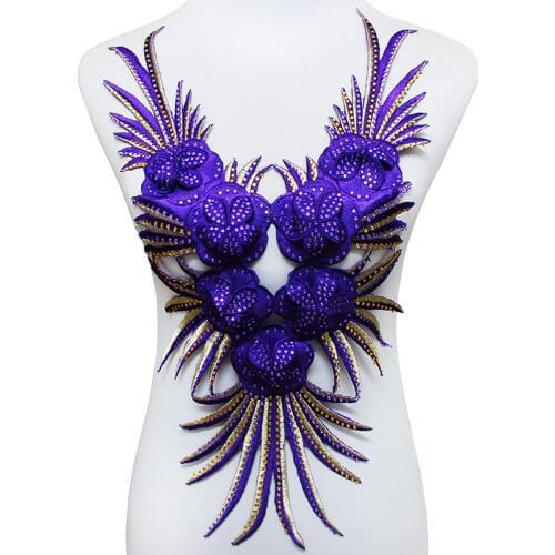 2piece Beaded Rhinestones Lace Collar Patches African Cord Lace Fabric Motifs Applique Iron On Sticker for Craft Clothing T1738