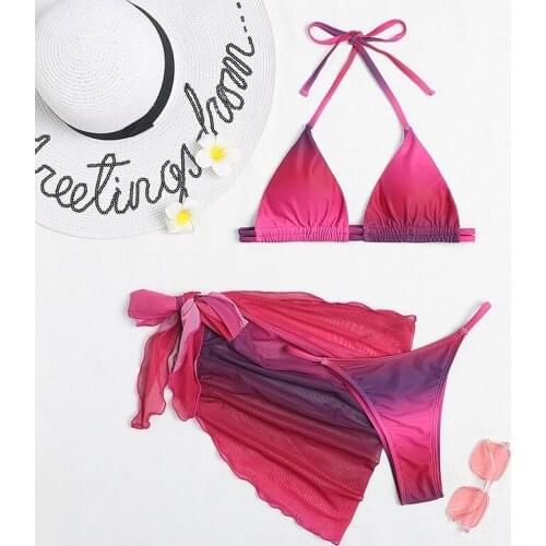 Tie Dye Print 3 Piece Swimsuit Triangle Swimming Suit for Women Swimwear Coverup Set Elegant Bikini 2021
