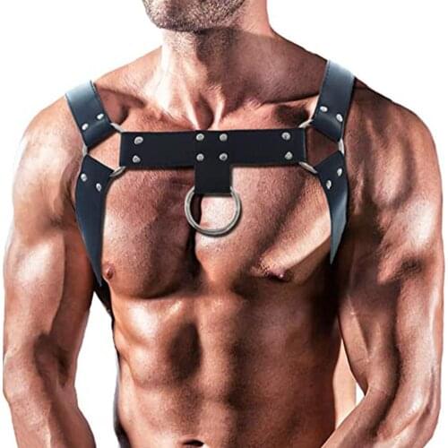 Mens Chest Harness Punk Adjustable Faux Leather Belt Ornament Sexy Harajuku Body Bondage Shoulder Strap Costume Accessories
