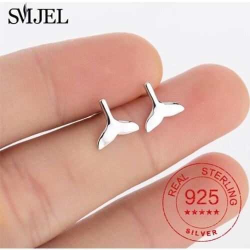 Real 925 Sterling Silver Vintage Mermaid Tail Earrings Geometry Charm Silver Jewelry Whale Leaves Brid Stud Earrings Party Gifts