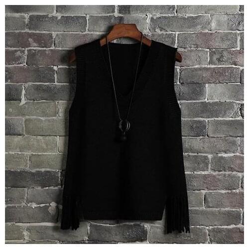 2021 New Autumn V-neck Vest Womens Winter Short Knitted Sweater Waistcoat Korean Trend Spring Autumn Vest Girl Student Black