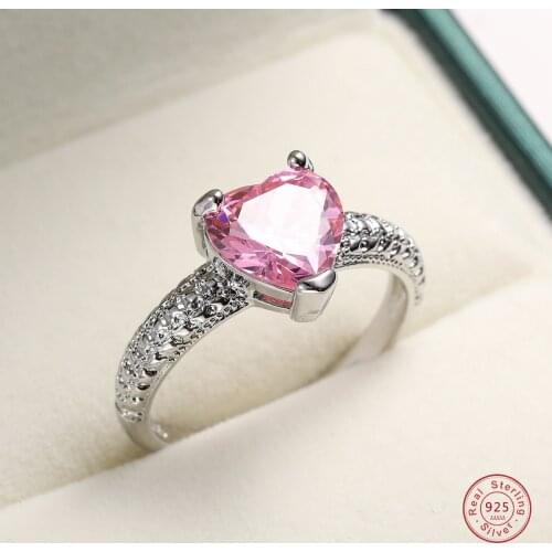 New Arrival Female Wedding Ring Silver Color Pink Zircon Love Heart Finger Rings for Women Gir Jewelry Anillos Mujer