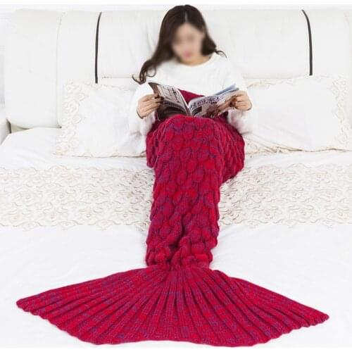 Mermaid Tail Blanket Yarn Knitted Handmade Crochet Mermaid Blanket Kids Throw Bed Wrap Super Soft Sleeping Bed