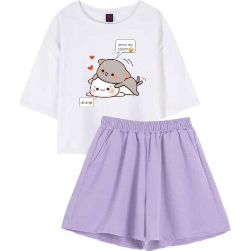 Sleepwear Women Cute Girl Homewear Suit Summer Clothes for Women Sleepwear Set Cotton T Shirt Femme Cute Bear Short Sleeve Set