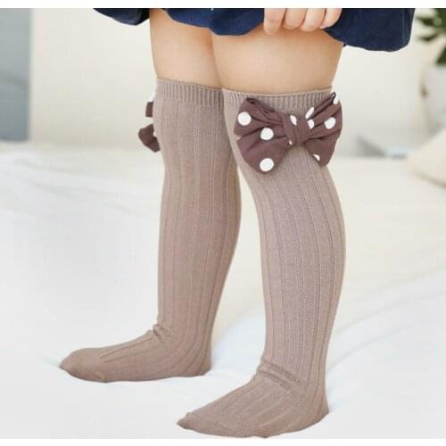 2021 Autumn And Winter New Bow Girls' Socks Korean Wave Point Medium Tube Cotton Socks