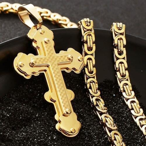 Orthodox Christianity Church Eternal Cross Necklace Sturdy Stainless Steel Charms Pendant Cross Necklace Link Chain Jewelry Gift