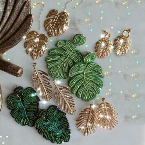 Dvacaman Bohemian Green Leaf Bead Drop Statement Earrings for Women Fashion Handmade Beaded Round Dangle Earrings Jewelry Gifts