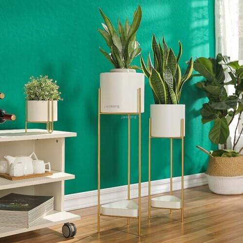 Nordic Light Luxury Iron Metal Flower Shelf Flower Stand Living Room Indoor Floor Balcony Green Root Multi-layer Shelves