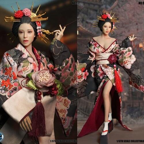 In Stock SET052 1/6 Japanese Geisha Oiran Japanese Sengoku Head Sculpt Kimono Costume Clothes Set Model for 12'' Body