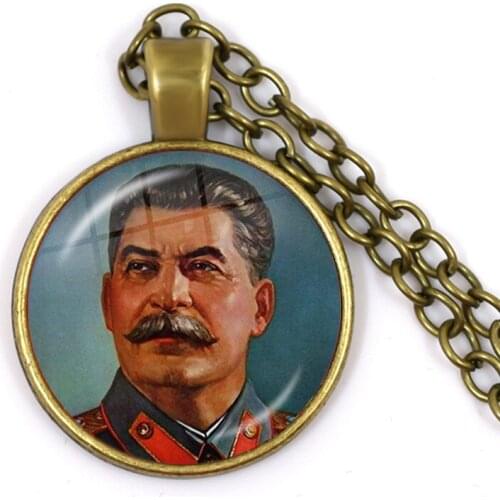 Soviet USSR Stalin Lenin Pendant Necklace Classic Red Star Hammer Sickle Communism Emblem CCCP Glass Cabochon Jewelry For Women