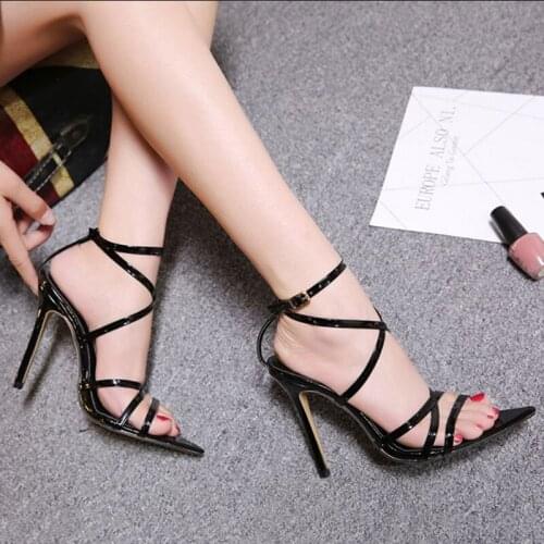 Woman Super High 11.5CM Thin Heels Women Pumps Ankle Cross Strap Sandals Shoes Ladies Pointed Toe High Heels Dress Party Shoes