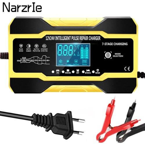 5A Smart Fast Charging Car Battery Charger Fully Automatic Car 12V 10A 24V for AGM GEL WET Lead Acid Battery Charger LCD Display
