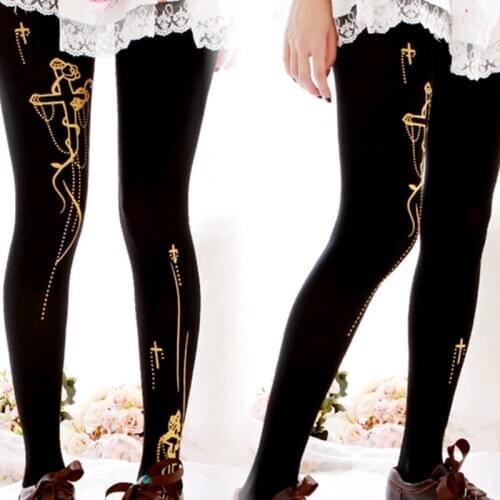 Japanese Lolita pantyhose Gothic Hanfu female soft girl pantyhose Rose bronzing socks