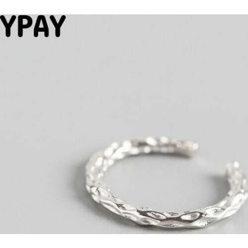 YPAY 100% Pure 925 Sterling Silver Open Rings for Women Korea Japan INS Irregular Baroque Joint Tail Finger Ring Jewelry YMR997