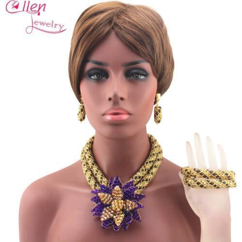 Hot Pink/Gray African beads Jewelry Sets Flower Pendent Beaded Nigerian Wedding beads Jewelry Set Statement Jewelry Set W13375