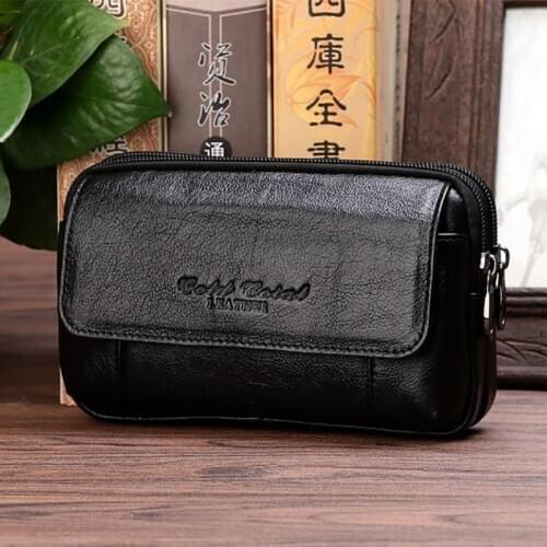 Genuine Leather Cowhide Mobile Cell Phone Cigarette Fanny Bags Men Hip Bum Purse Pouch Loop Skin Belt Wallet 5.5 Inch Waist Pack