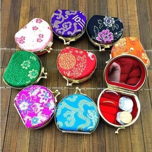Mirrored Multi Ring Display Box Portable Travel Necklace Jewelry Set Gift Box Packaging Silk Brocade Storage Case 50pcs/lot