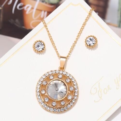 ZOSHI Fashion Crystal African Bridal Jewelry Sets for Women Gold Color Hollow Round Pendant Necklace Earrings Party Jewellery