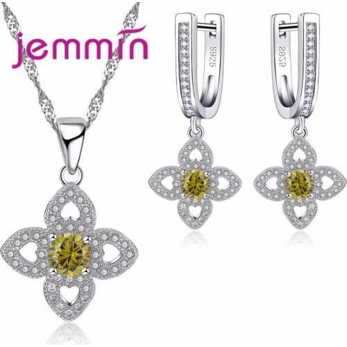 New Arrival Glamorous Yellow Mystic CZ Jewelry Sets 925 Sterling Silver Flower Jewelry Sets Earrings Pendant For Women