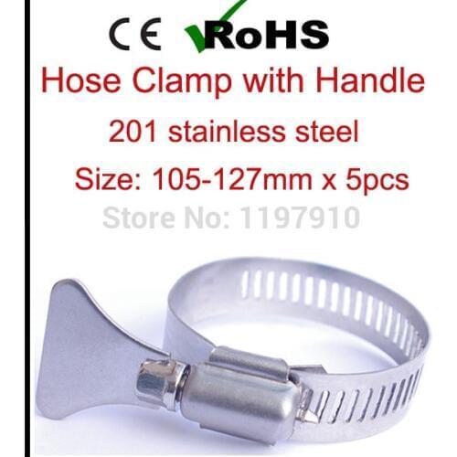 105mm-127mm x 5pcs Butterfly American Style T Bolt Hose Clamp 201 Stainless Steel Adjustable Tube Clips