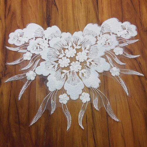 4pc White Embroidery Patch Sequin Beaded Flower Applique Parches Bordados Ropa Sew On Embroidered Patches For Clothing AC1425