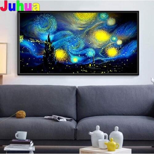 Starry Night Diy Diamond painting Cross stitch,Full Square Round Diamond Embroidery Mosaic Natural Scenery,Home Art,Landscape