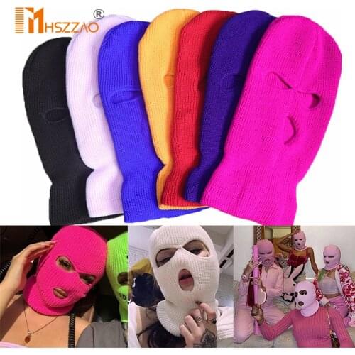 1 Pcs Full Face Cover Ski Mask Hat 3 Holes Balaclava Army Tactical Windproof Knit Beanies Bonnet Winter Warm Unisex Caps