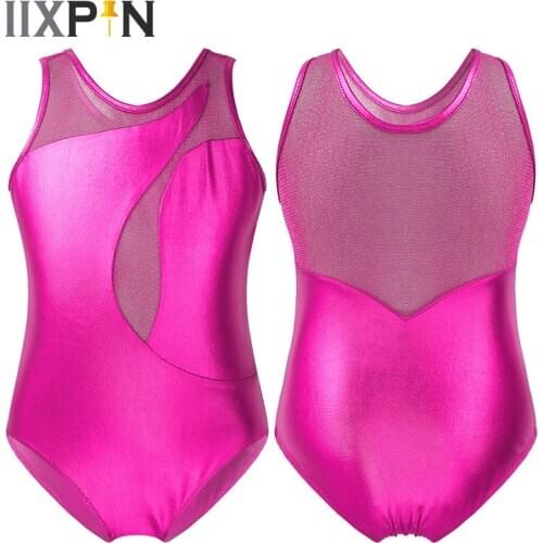 Ballet Leotards For Girls Patent Leather Sleeveless Asymmetrical Swirl Tulle Splice Ballet Dance Gymnastics Leotard Jumpsuit