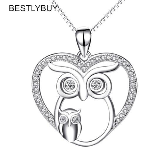 BESTLYBUY Genuine 925 Sterling Silver Mother and Child Owl Pendant Necklace Women Fashion Brand Jewelry For Women Free Shipping