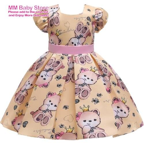 Childrens Dresses 2021 New Girls Dresses Printing Little Girl Princess Dresses Bowknot Middle Small Children Dresses 2-9Years