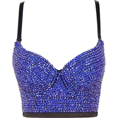 Women Colorful Diamond Beads Luxury Camis Crop Top To Wear Out Chic Push Pu Bra Sexy Backless Deep V Neck Club Party Bralette