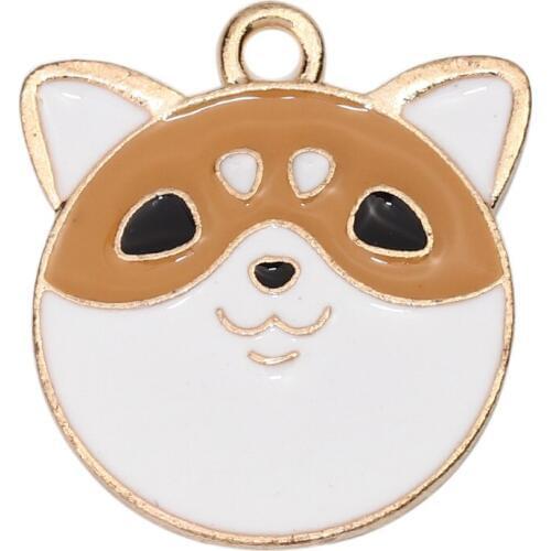 DoreenBeads Zinc Based Alloy Charms Akita Husky Dog Animal Gold Ginger Black White Enamel Cute Jewelry DIY Findings, 5 PCs