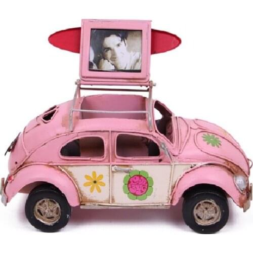 Photo Frame Vintage Metal Car Gift Decorative Pen Holder Trinket Miniature Pink Nostalgic Handmade Hand Painted Quality Durable