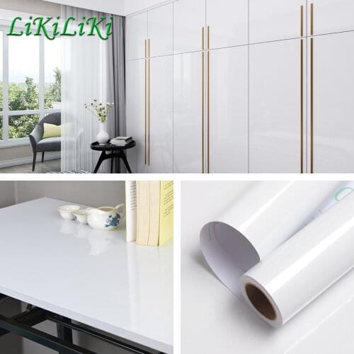 Glossy Waterproof Self Adhesive Wallpaper Bathroom Kitchen Cupboard Desktop PVC Contact Paper Wall Stickers Furniture Renovation