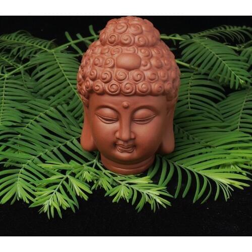 Ceramic Buddha Statues Head Purple Sand Sakyamuni Buddha Home Garden Decor Figurines Ornament Buddhism Microlandscape Decoration