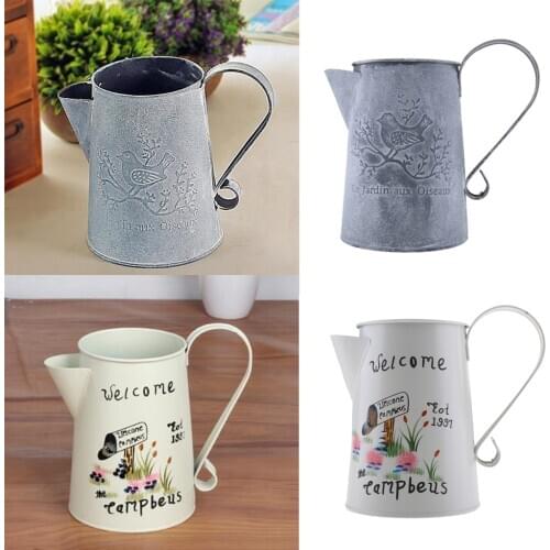 Retro Metal Watering Can Vintage Ornaments Metal Craft Vase Home Garden Flower Pots for table desktop decoration
