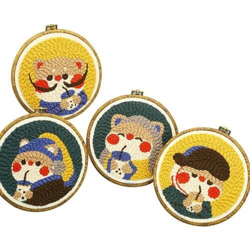 Cute Drink Pearl Milk Tea Punch Needle Embroidery Kits Soft Yarn Punch Needle Kit Fashion Needlework Wool Work Home Decor