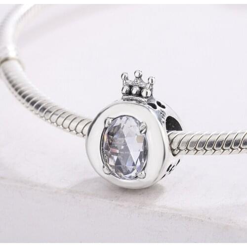 Fashion 925 Sterling Silver White Zircon Clear Sparkling Crown Beads Pendant Charm Bracelet DIY Jewelry Making For Pandora