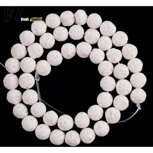 Natural White Lava Stone Round Loose Beads for Needlework Jewelry Making 6-12mm Volcanic Rock Gem Beads Diy Handmade Jewellery