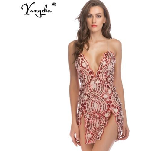 Sexy Black Gold Red Backless slip sequin summer dress women Mini Vintage bodycon Party dress elegant Night club dresses vestidos