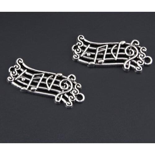 20pcs Silver Color 28x11mm Notes Charms Music Score Connector Pendant Fit DIY Jewelry Making Handcrafted Accessories