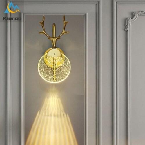 Simple Beautiful Deer Head Crystal Wall Lamps Bathroom Dressing Mirror Front Walllamp Bedroom Bedside Lamp Background Wall Light