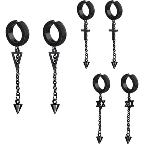 New Punk Stainless Steel Earrings Black Chain Clip Earrings For Women Men 2021 Trendy Goth Pendants No Piercing Jewelry brincos