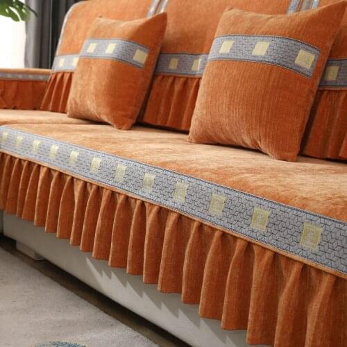 Modern Sectional Sofa Cover for Living Room Chenille L Shape 3 Seater Corner Couch Slipcover Solid Color Chaise Cover Lounge