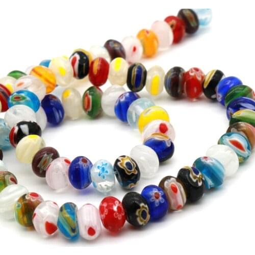 75pcs 7MM Flower Glass Beads Lampwork Millefiori Charms Rondelle Loose Spacer Round Beads for Jewelry Making