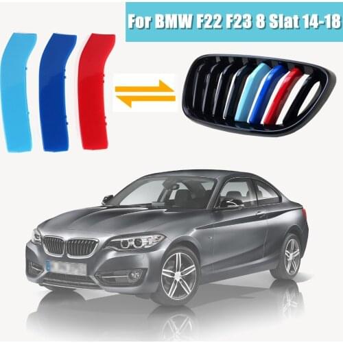 Tricolor Front 8 Slat Grille Trim Strips Cover Decoration ABS Clip For BMW 2 Series F22 F23
