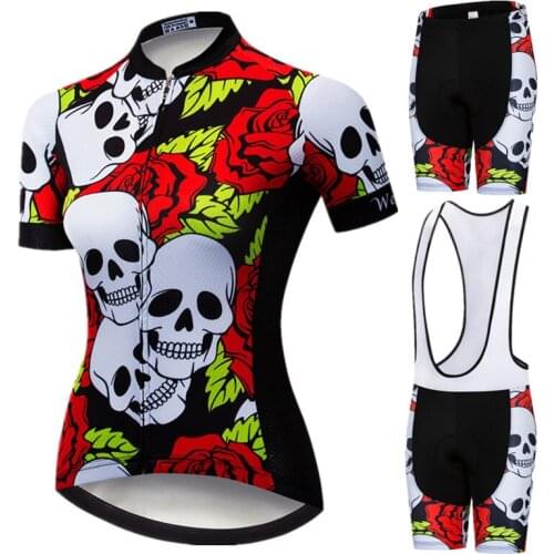 Weimostar 100% Breathable Skull Cycling Jersey Set Women Summer Racing Bicycle Wear Clothes Ropa Roupa Ciclismo Bike Clothing