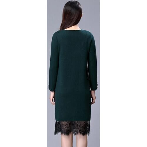 New Brand Sex Hollow Out Lace Pacthwork Wool Sweater Women Split Side Lady Black Red Dress Sweaters Hot Sale LX1953