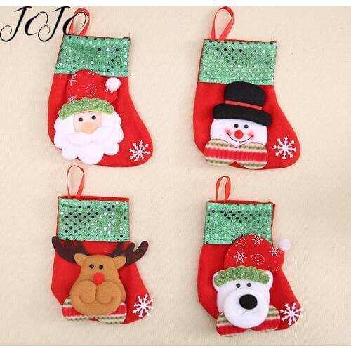 JOJO BOWS 1pc Christmas Sequined Socks Party Holiday DIY Decoration Snowman Elk Bear Santa Claus Christmas Decoration For Home